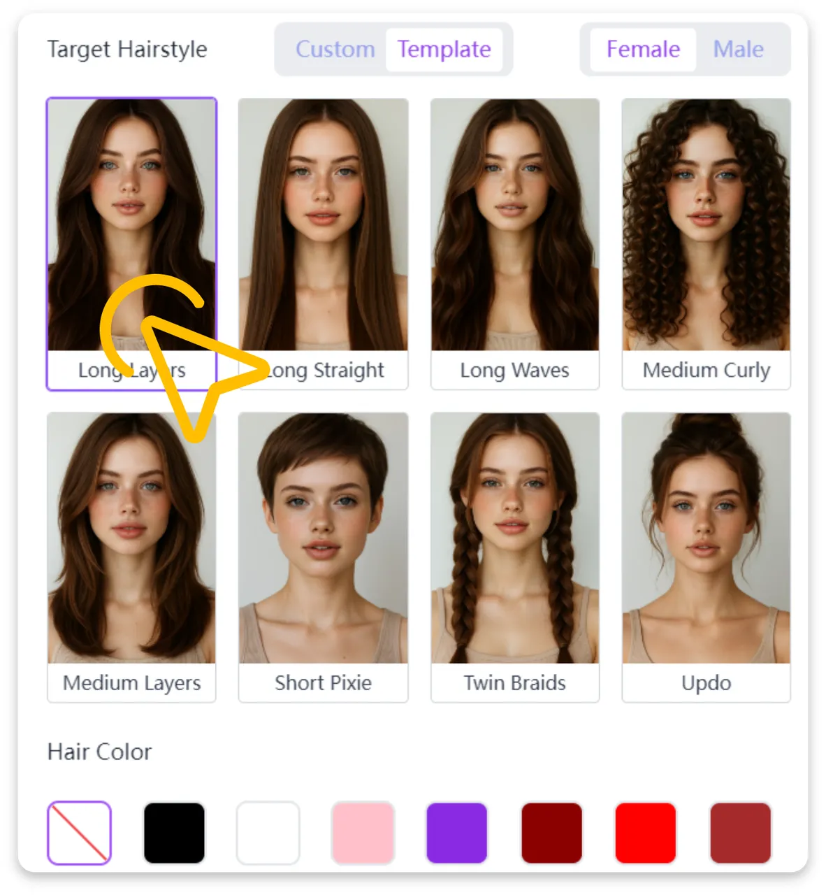 Enter Your Desired Hairstyle and Hair Color